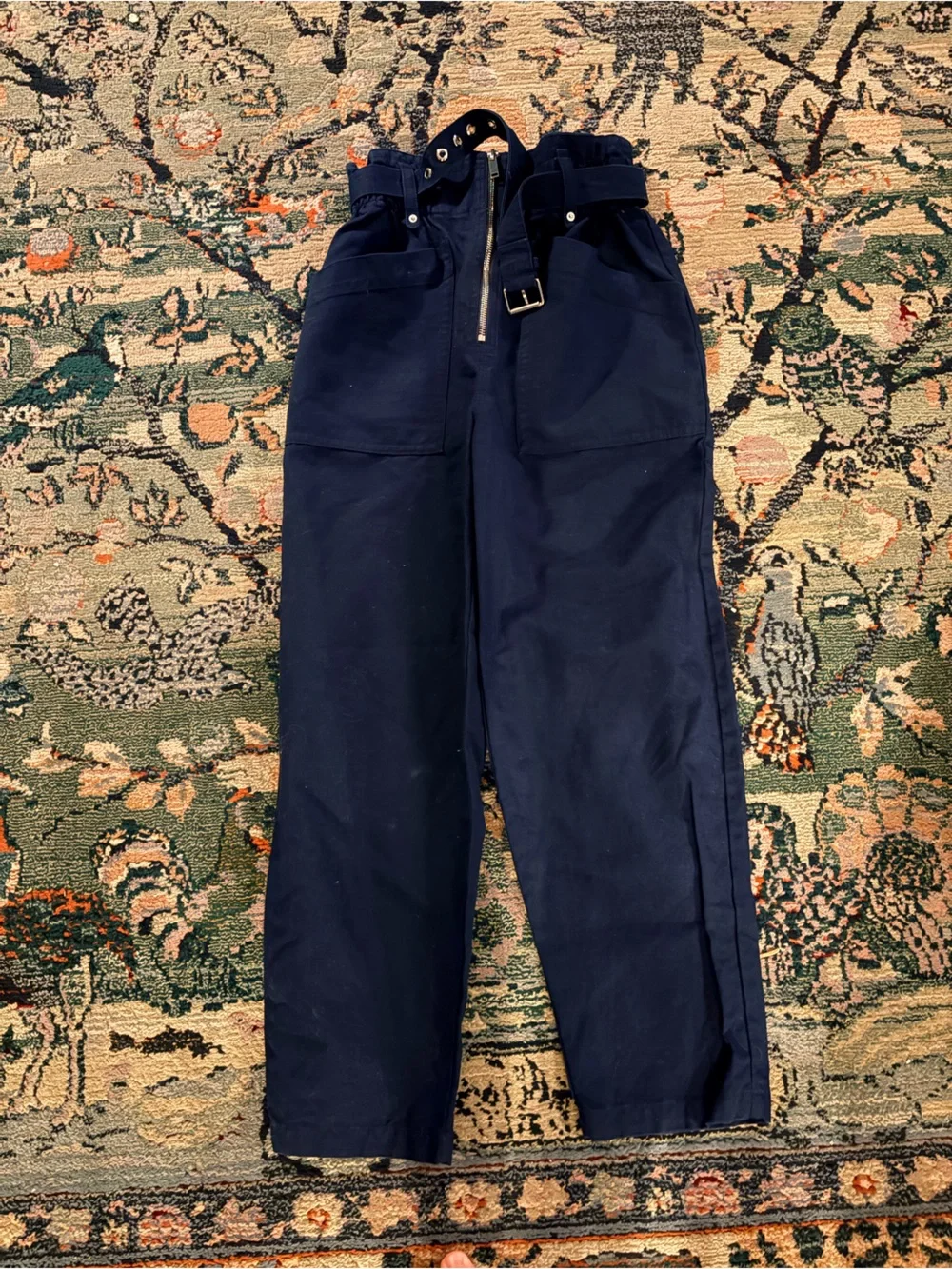 Banana Republic Navy Linen Blend Paper Bag Pants
